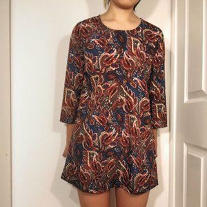 Diya Folk Print 3/4 Sleeve Shift Dress